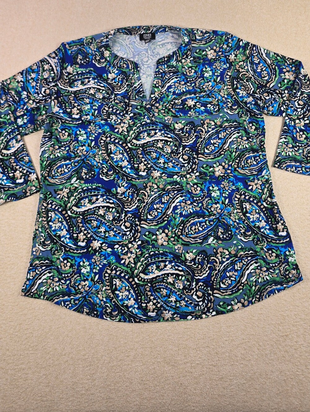 Jones New York Signature XL Blue Paisley Floral Stretch Knit Tunic Top